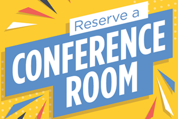 Yellow logo that says reserve a conference room